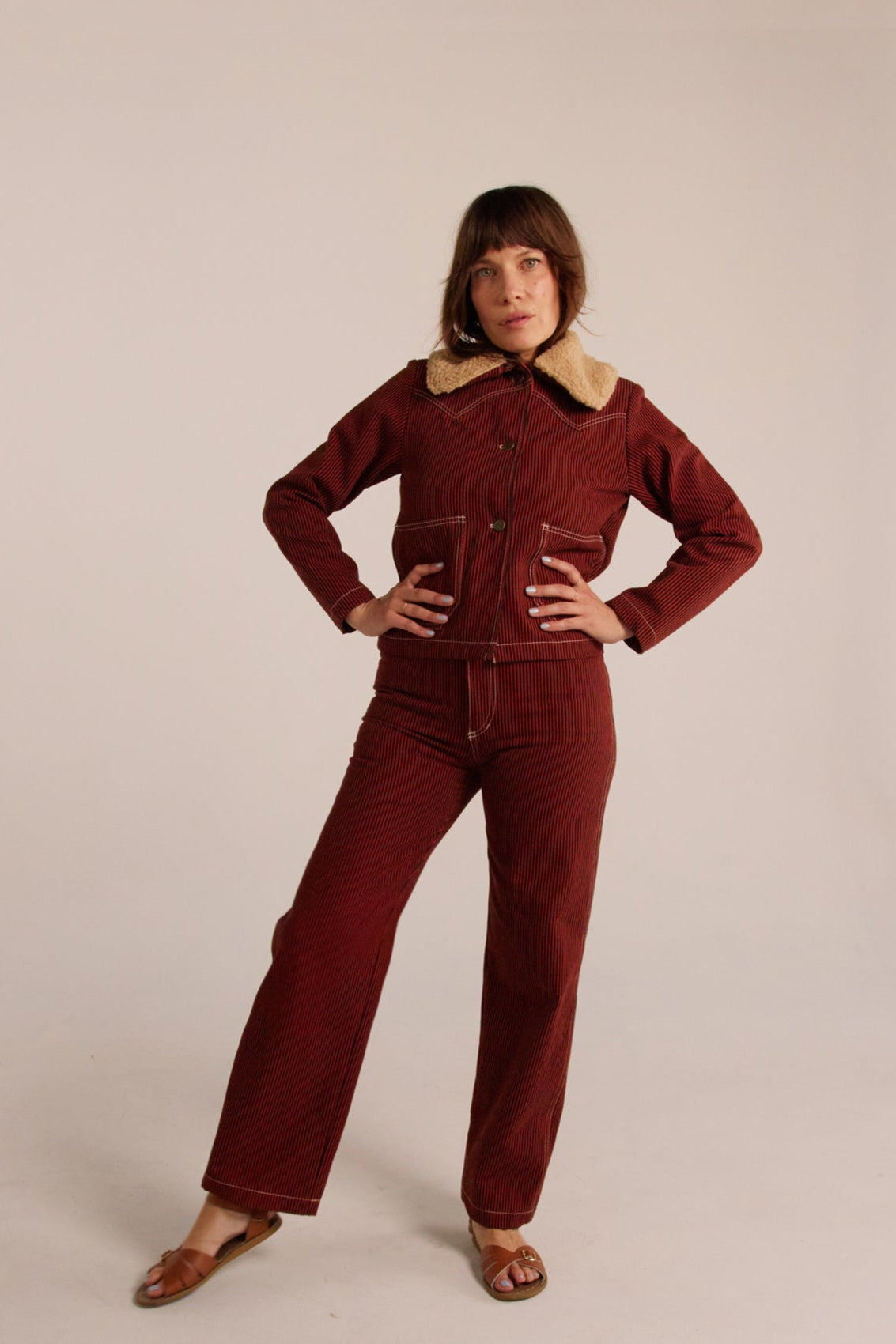 Shrunken Ranch Jacket - Red Railroad Stripe (New removable sherpa collar)