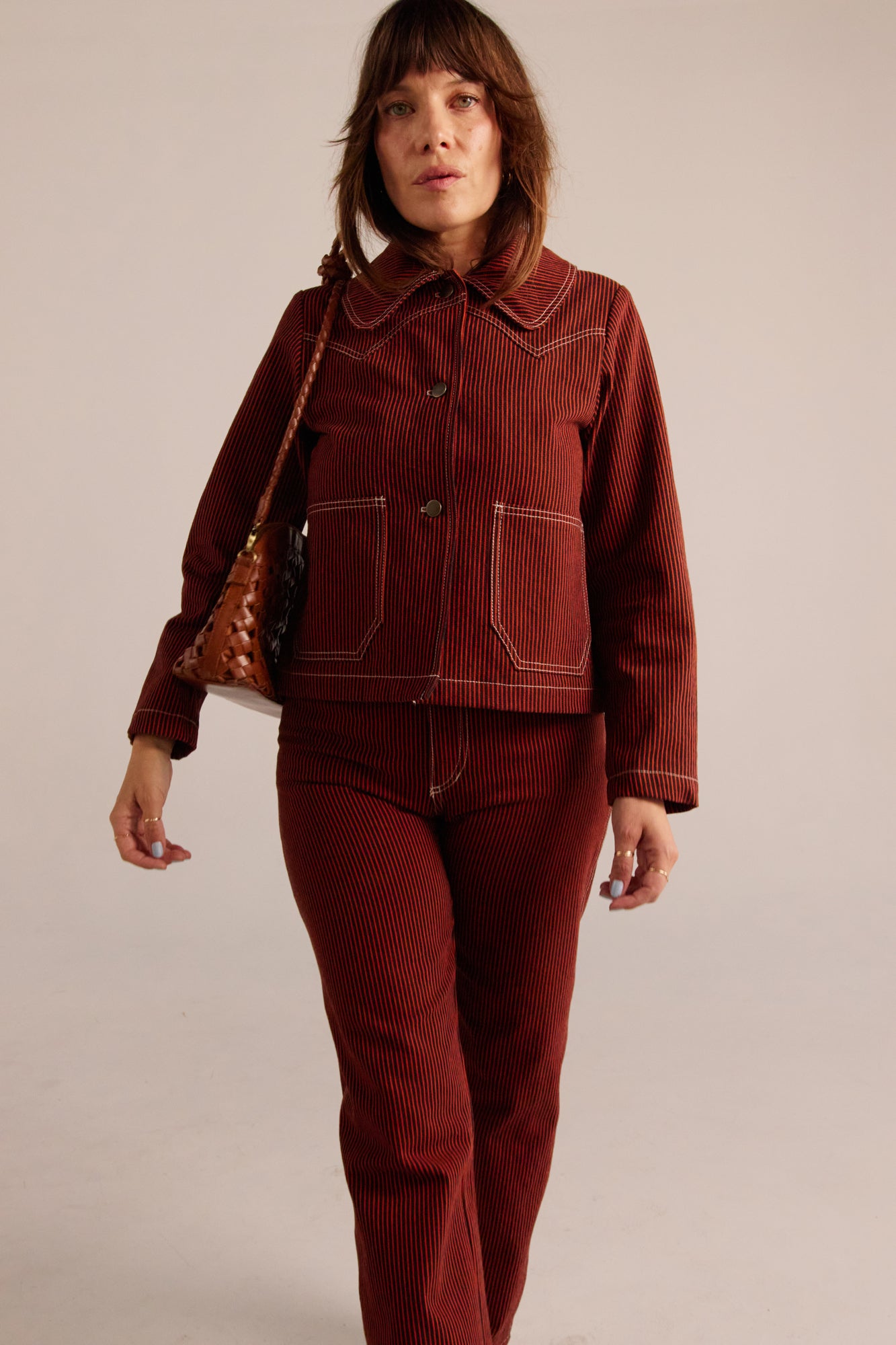 Shrunken Ranch Jacket - Red Railroad Stripe (New removable sherpa collar)