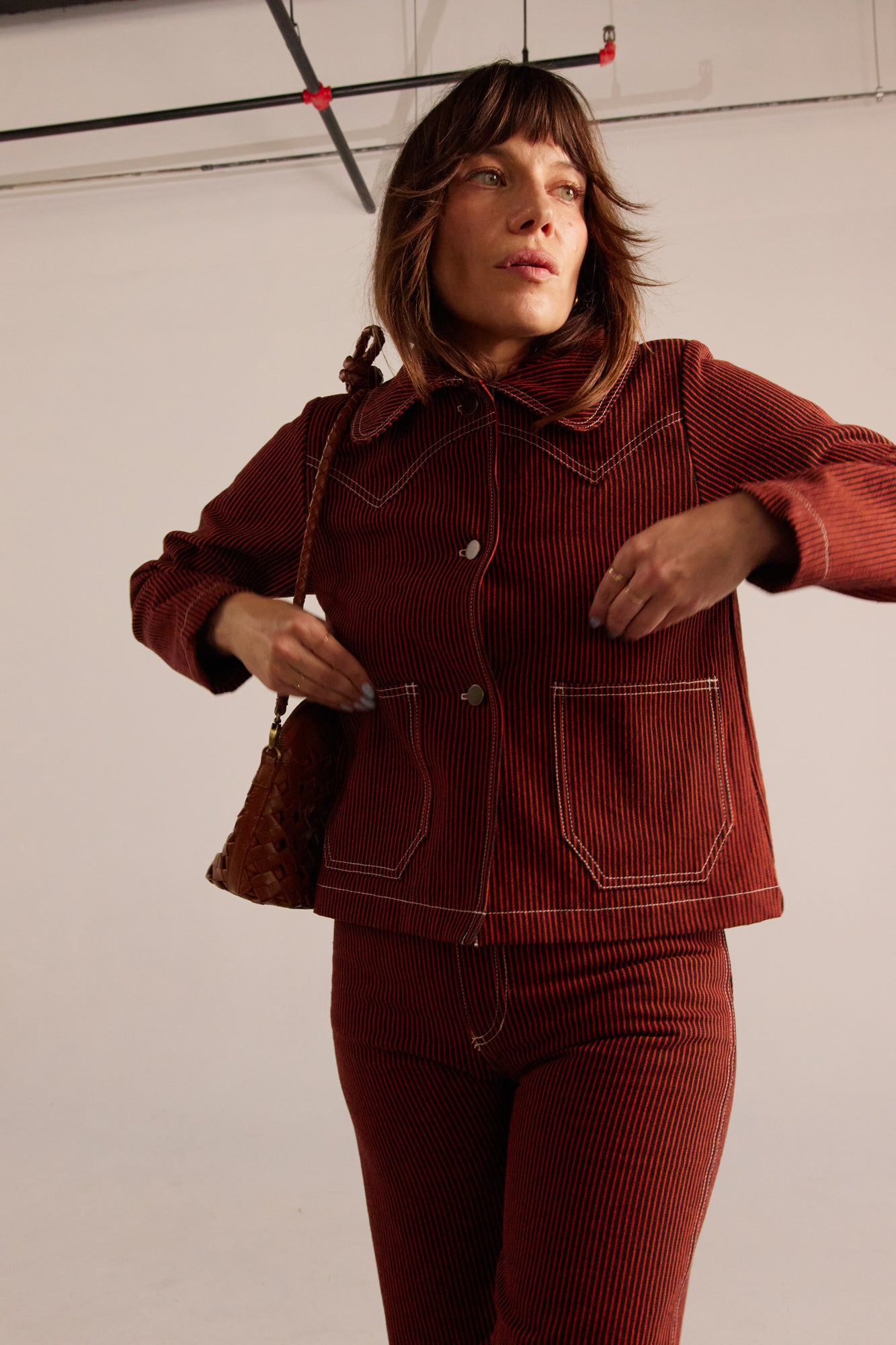 Shrunken Ranch Jacket - Red Railroad Stripe (New removable sherpa collar)