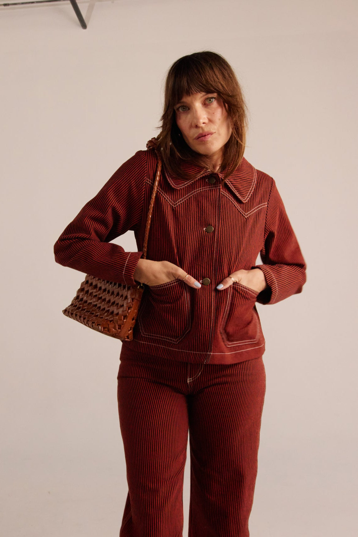 Shrunken Ranch Jacket - Red Railroad Stripe (New removable sherpa collar)