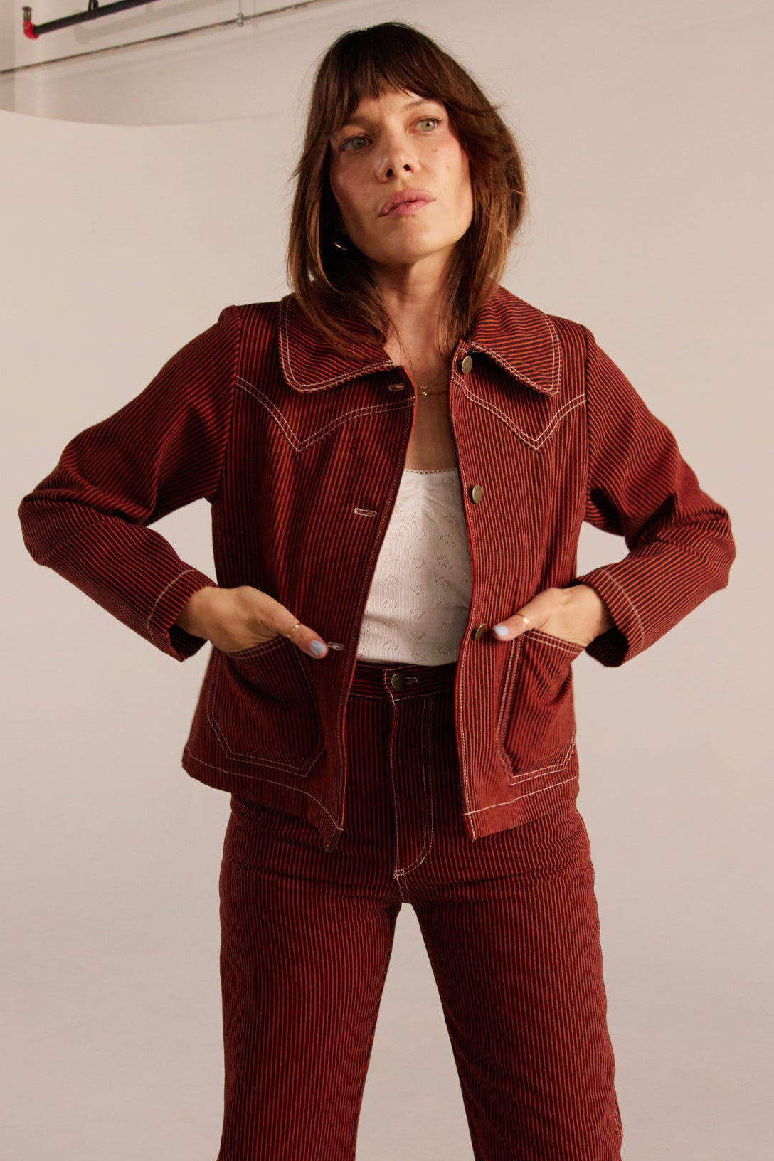 Shrunken Ranch Jacket - Red Railroad Stripe (New removable sherpa collar)