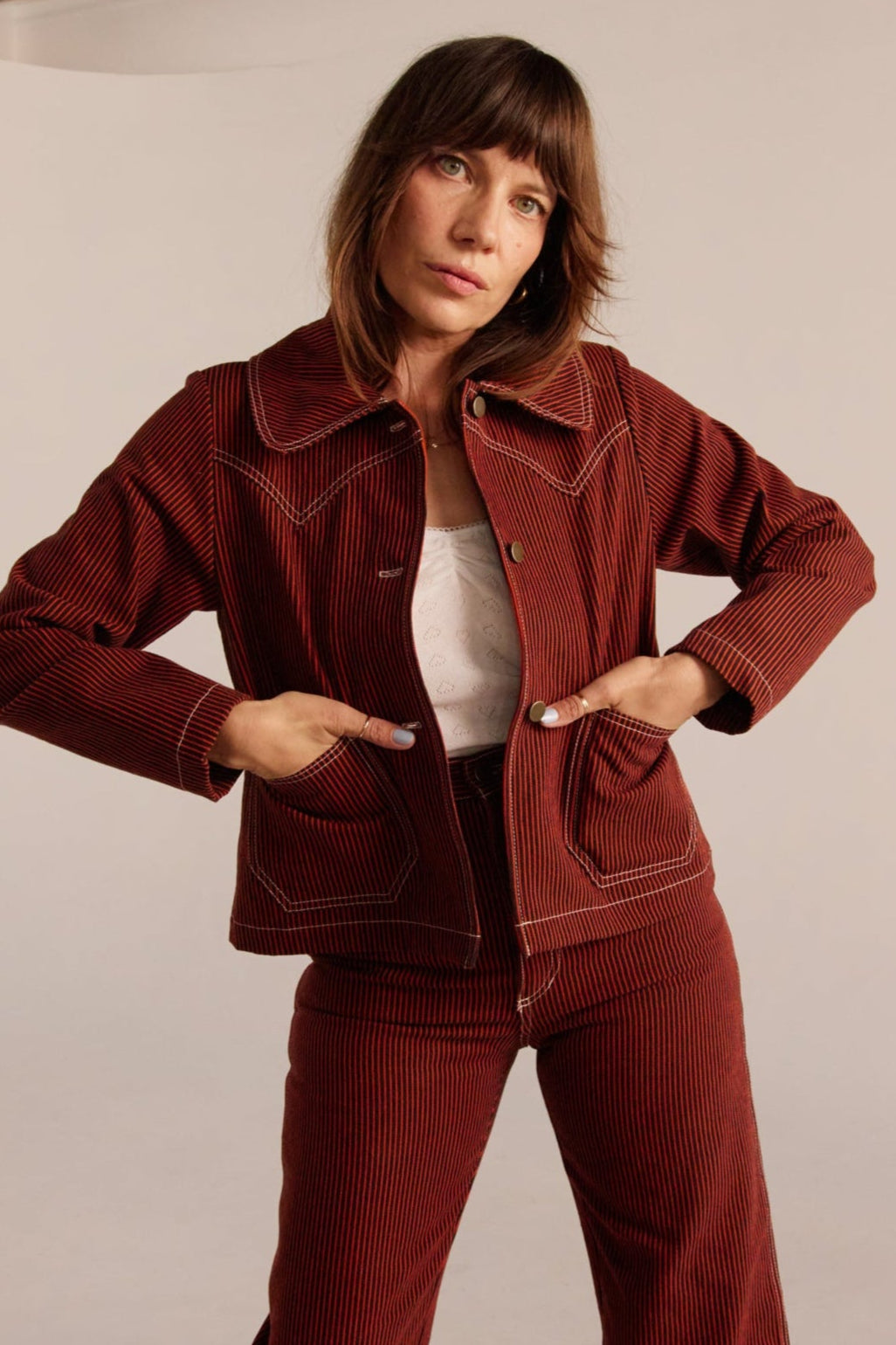 Shrunken Ranch Jacket - Red Railroad Stripe (New removable sherpa collar)