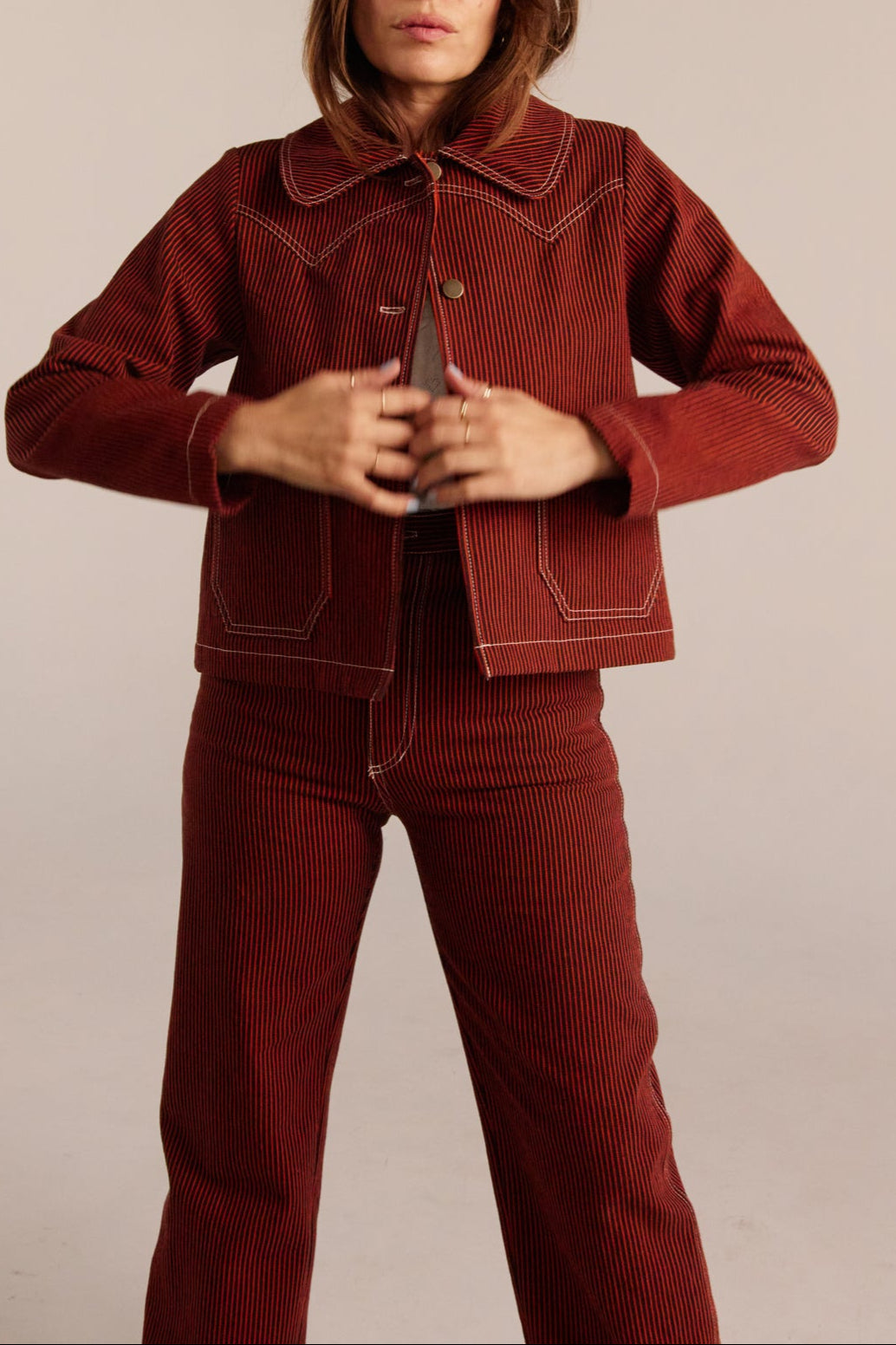 Shrunken Ranch Jacket - Red Railroad Stripe (New removable sherpa collar)