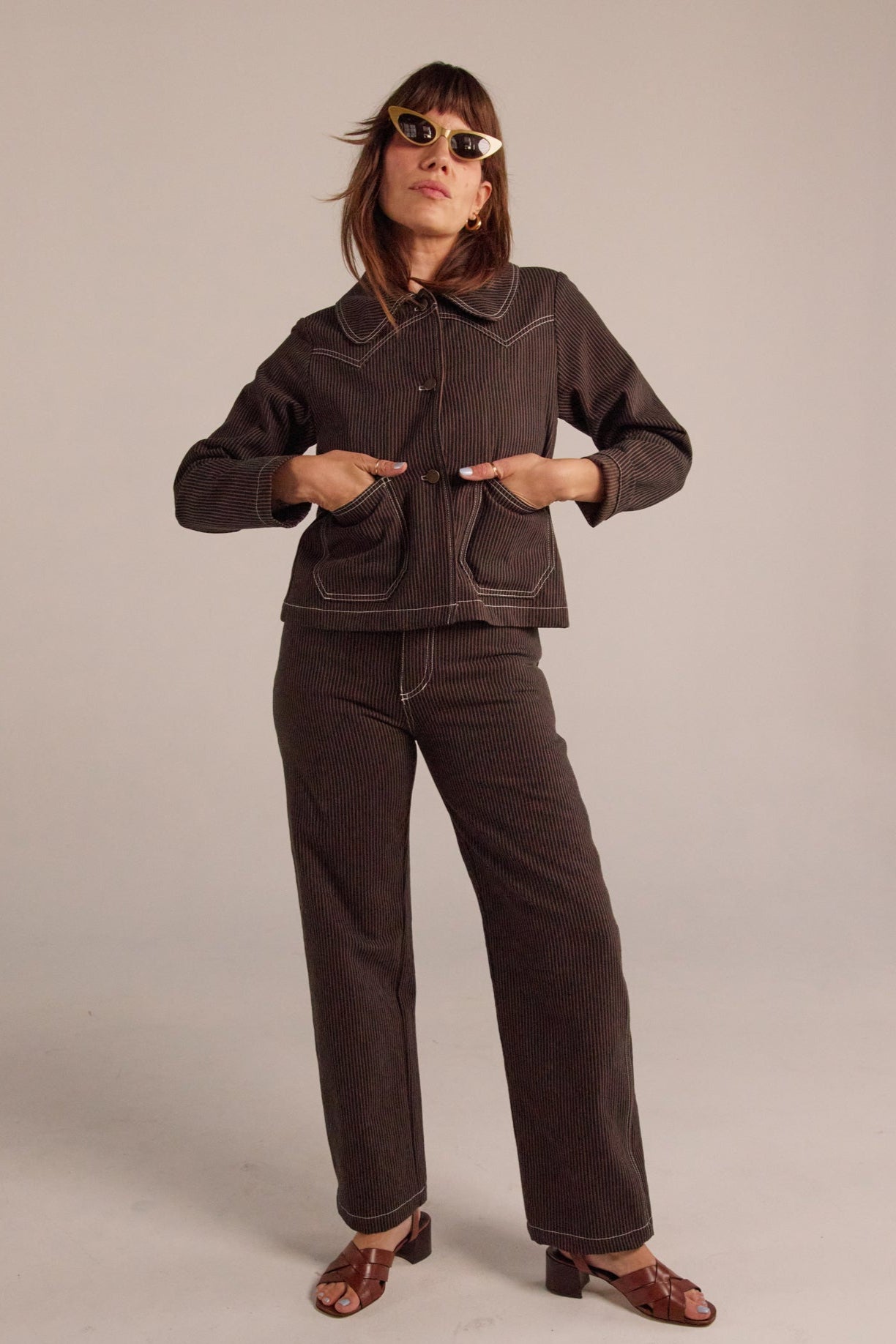 Shrunken Ranch Jacket - Brown Railroad Stripe (New removable sherpa collar)