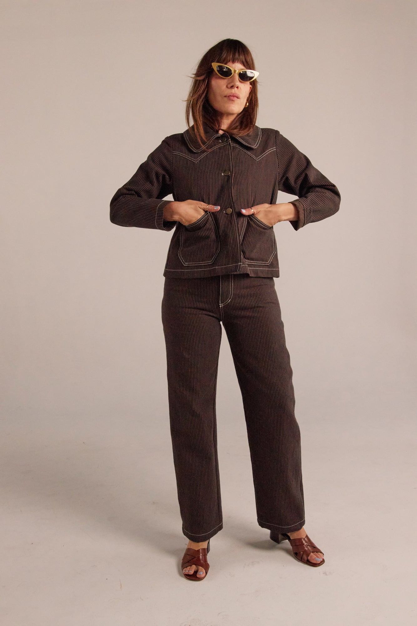 River Jean - Brown Railroad Stripe