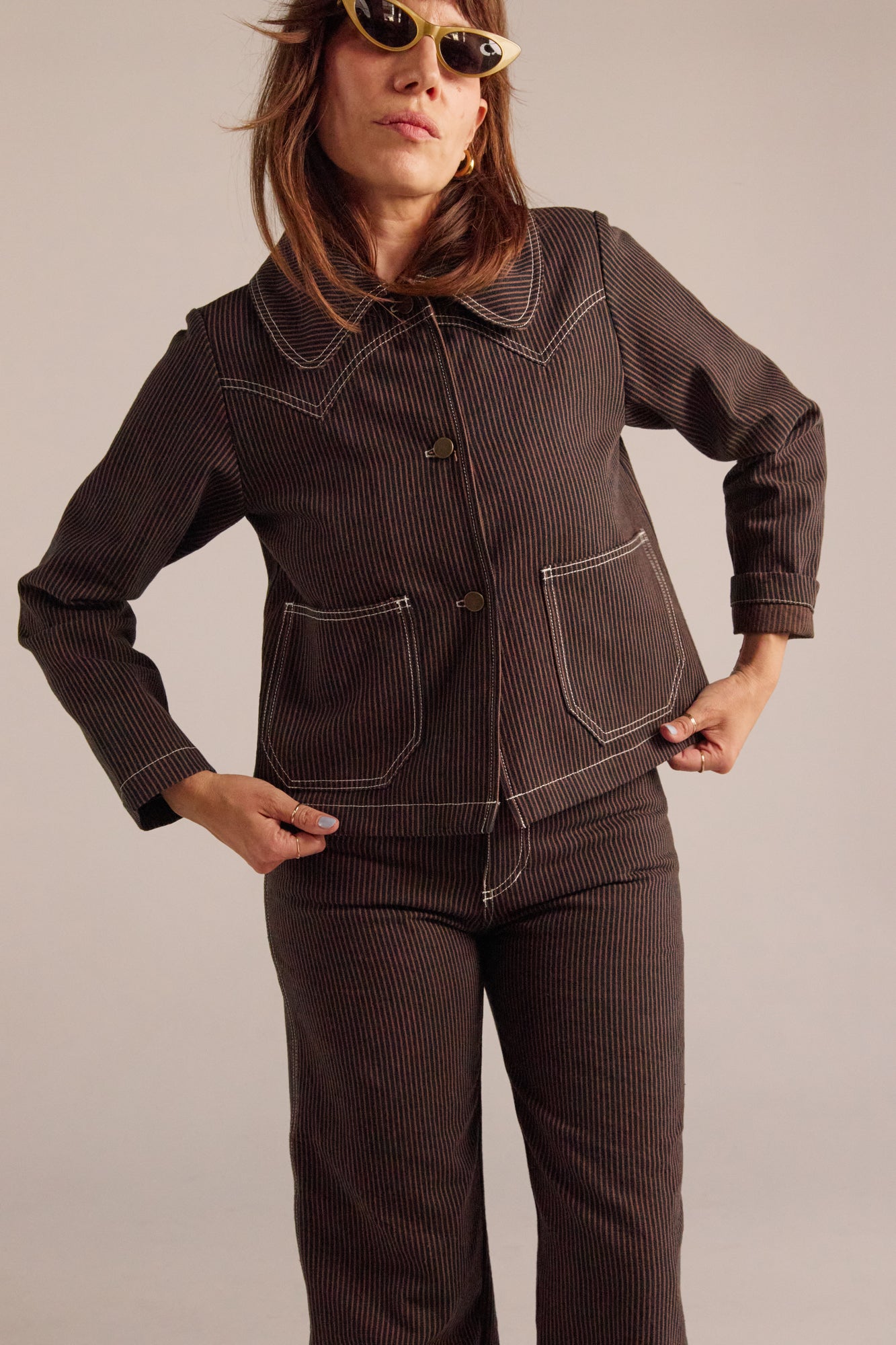 Shrunken Ranch Jacket - Brown Railroad Stripe (New removable sherpa collar)