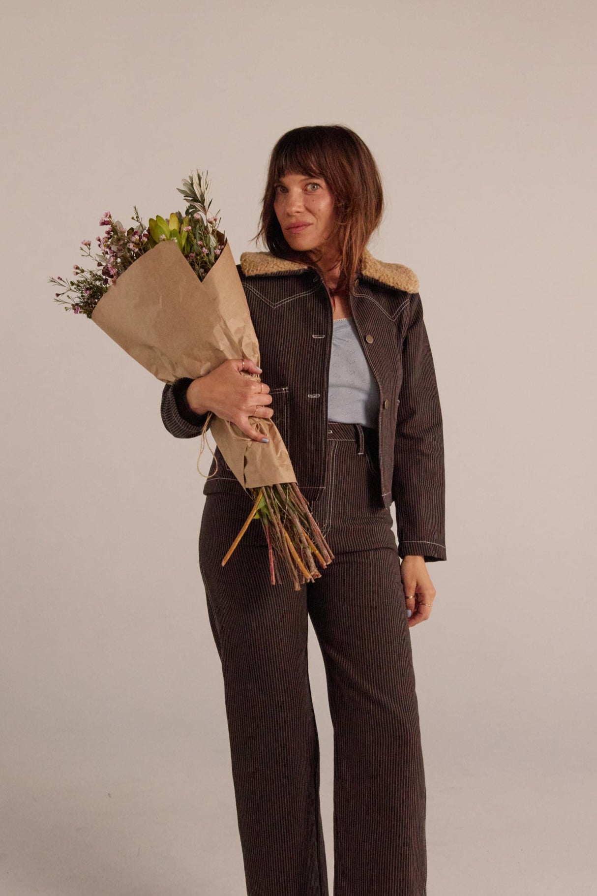 Shrunken Ranch Jacket - Brown Railroad Stripe (New removable sherpa collar)