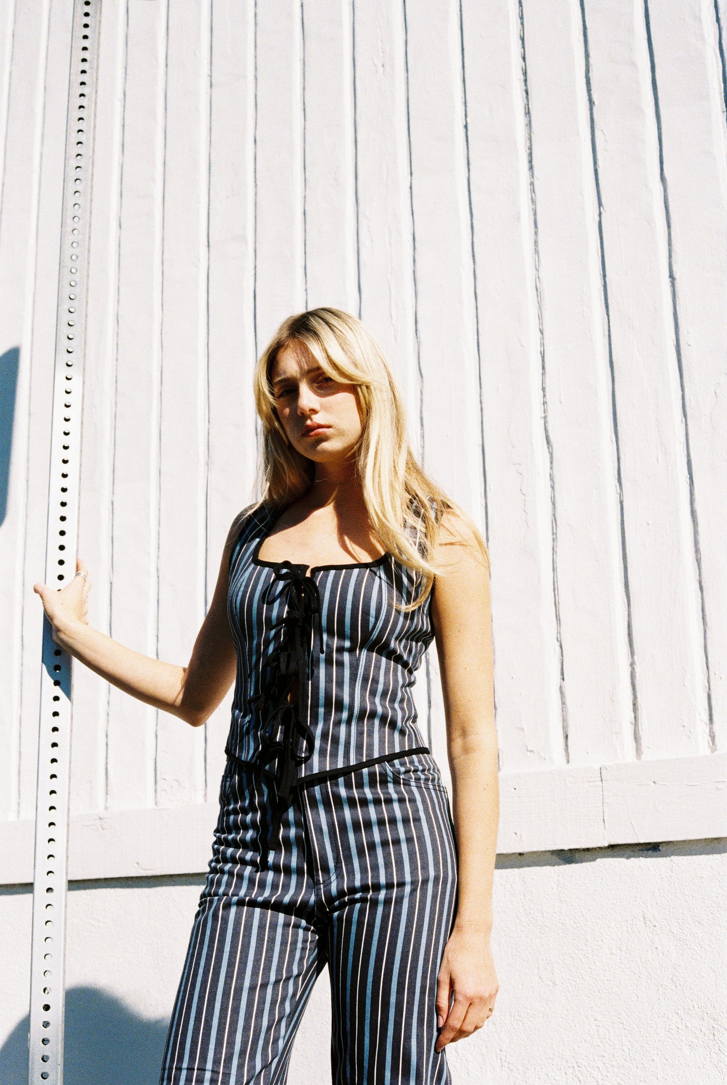 Bustier Tie Top - Striped Denim