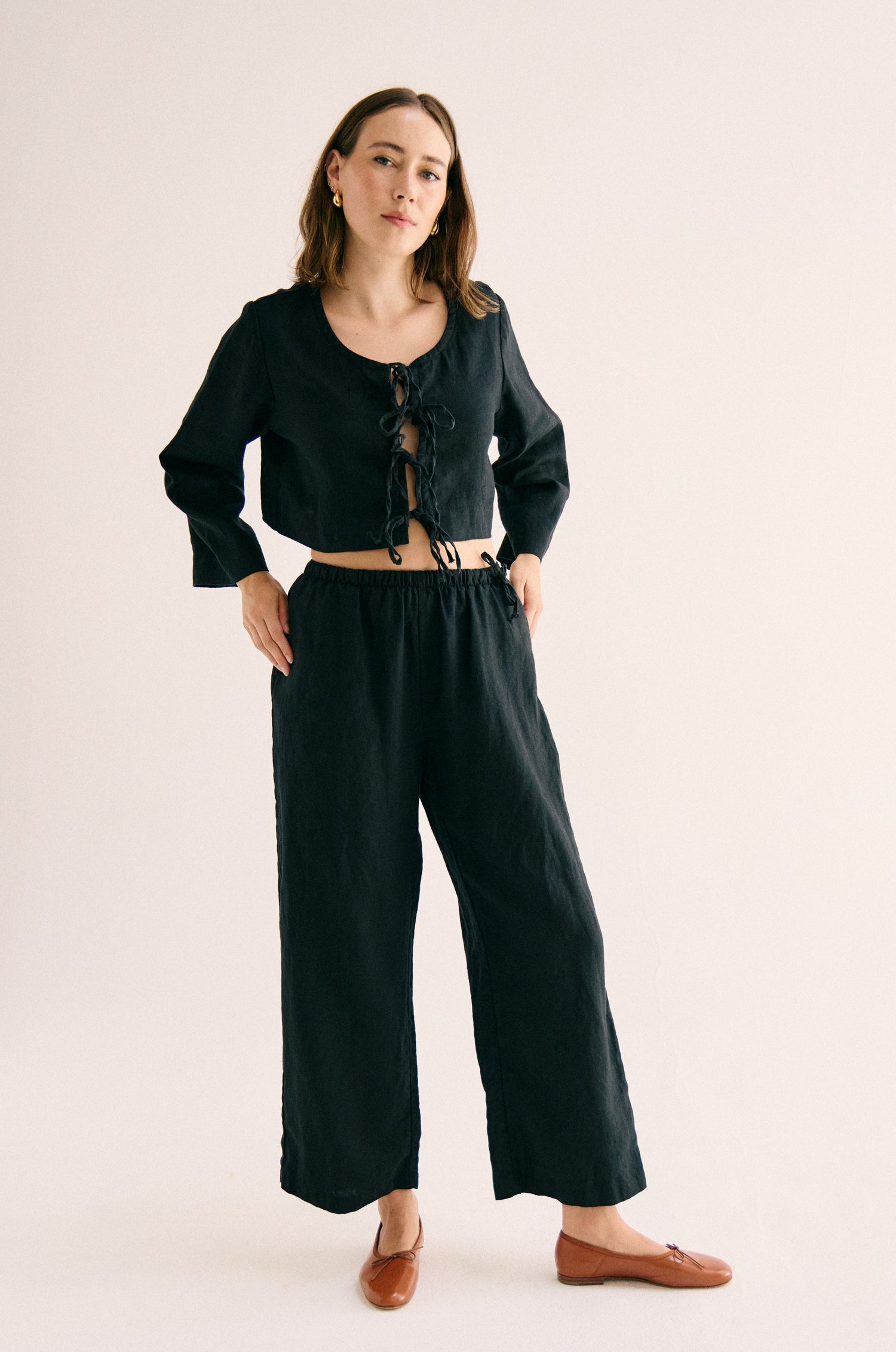 Harlow Side Tie Pant - Midnight Black
